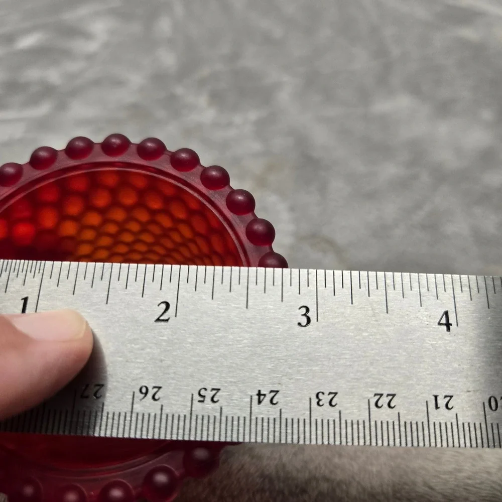 Vintage Red Satin Frosted Glass Hobnail Peg Votive Candle Holder Cup 3.5 inch